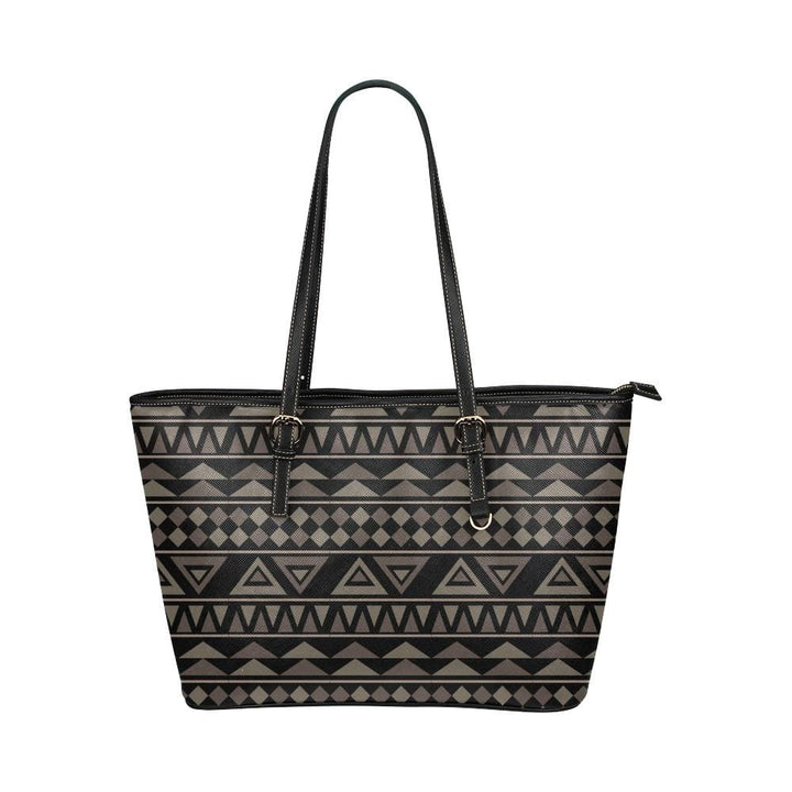 Large Leather Tote Shoulder Bag - Black Geometric Illustration - Bags | Leather