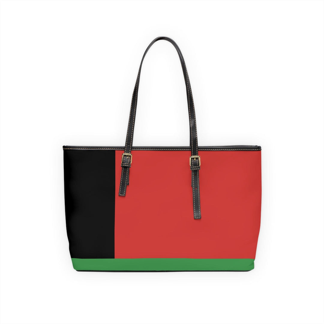 Large Leather Tote Shoulder Bag Black Red Green Stripped - Bags | Leather Tote