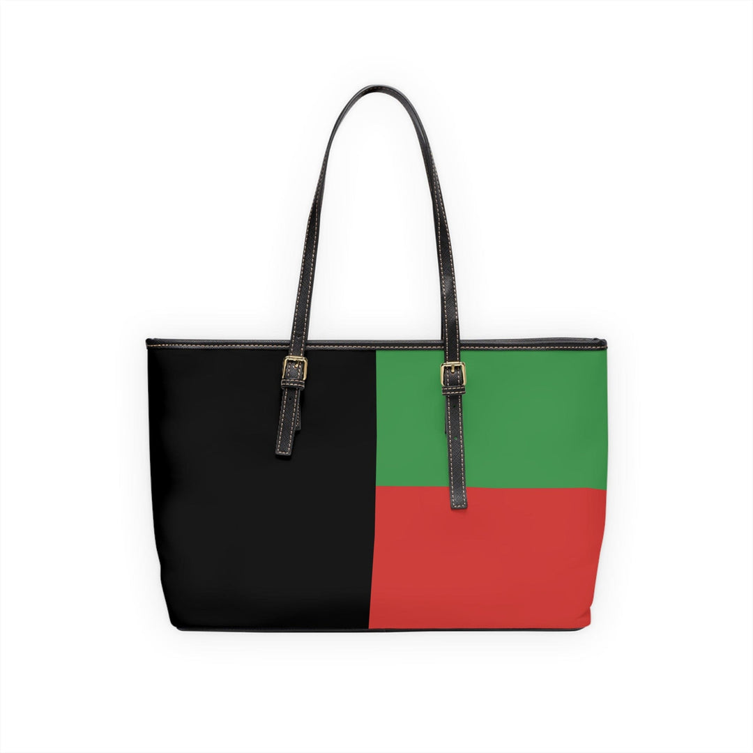 Large Leather Tote Shoulder Bag Black Red Green Stripped - Bags | Leather Tote