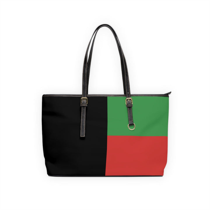 Large Leather Tote Shoulder Bag Black Red Green Stripped - Bags | Leather Tote