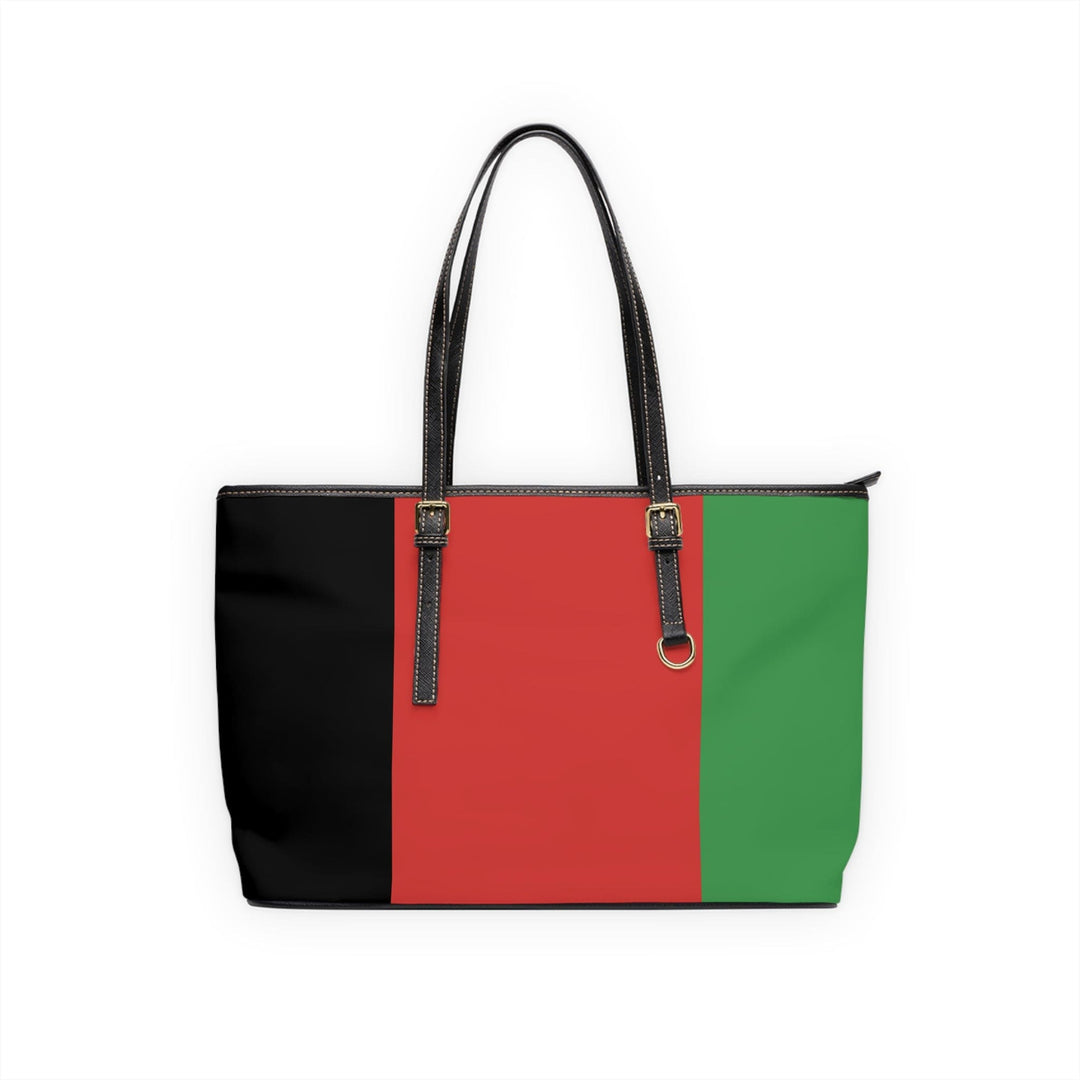 Large Leather Tote Shoulder Bag Black Red Green Stripped - Bags | Leather Tote