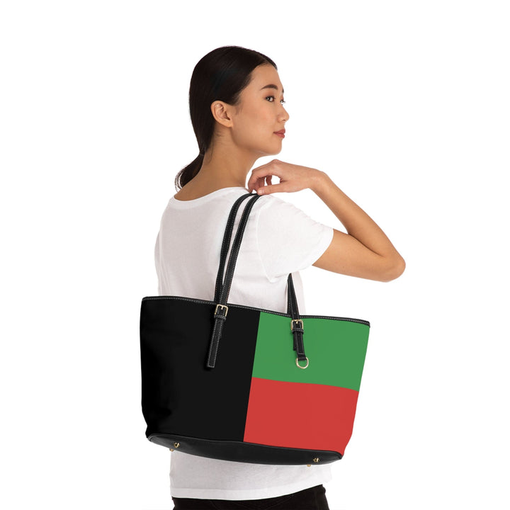 Large Leather Tote Shoulder Bag Black Red Green Stripped - Bags | Leather Tote