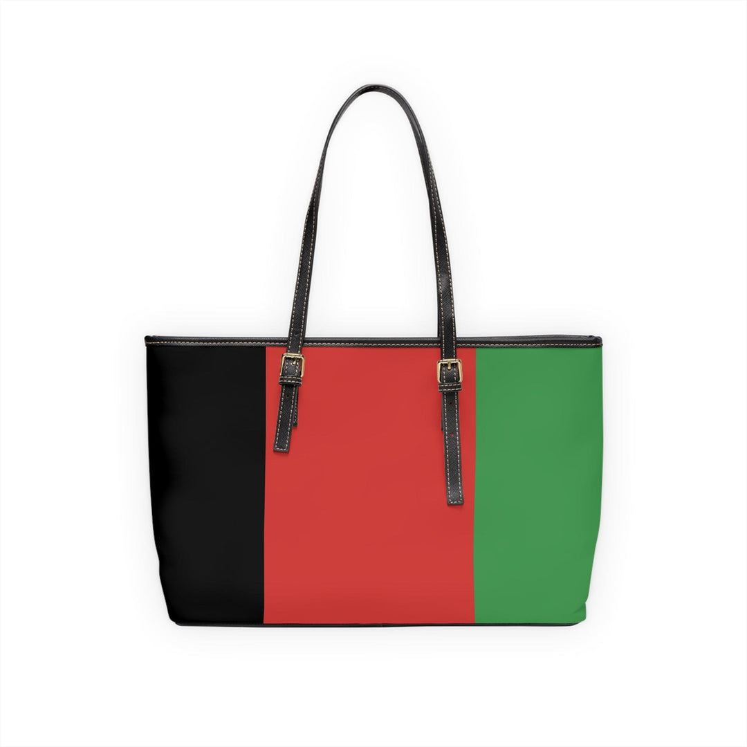 Large Leather Tote Shoulder Bag Black Red Green Stripped - Bags | Leather Tote