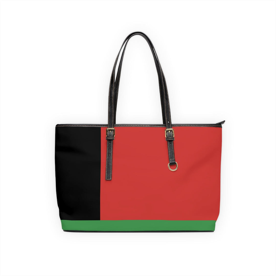 Large Leather Tote Shoulder Bag Black Red Green Stripped - Bags | Leather Tote