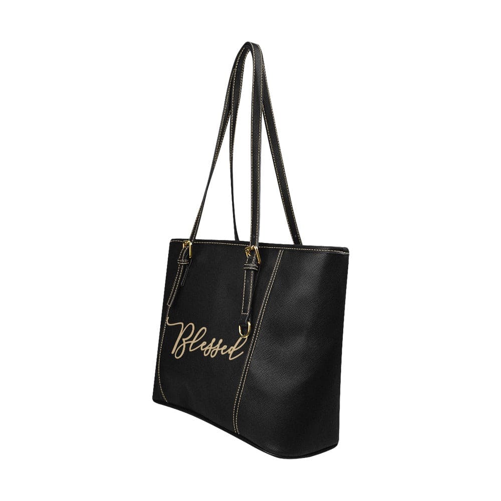 Large Leather Tote Shoulder Bag - Blessed Illustration - Bags | Leather Tote