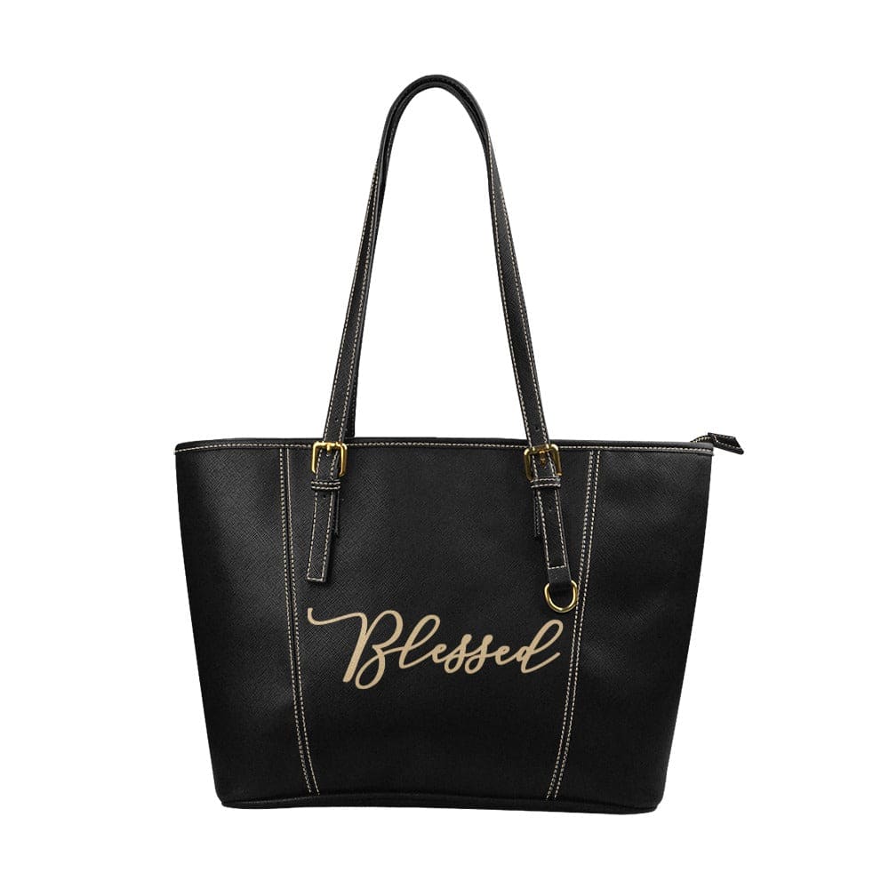 Large Leather Tote Shoulder Bag - Blessed Illustration - Bags | Leather Tote