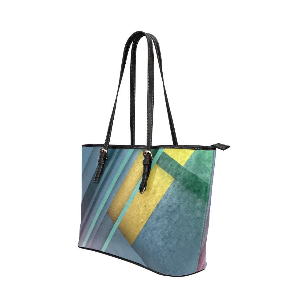 Large Leather Tote Shoulder Bag - Blue Abstract Illustration - Bags | Leather