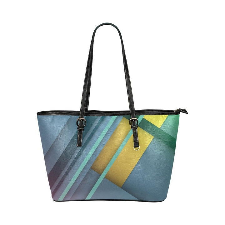 Large Leather Tote Shoulder Bag - Blue Abstract Illustration - Bags | Leather