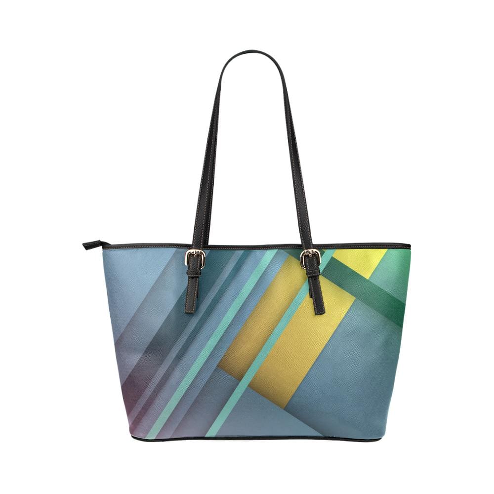 Large Leather Tote Shoulder Bag - Blue Abstract Illustration - Bags | Leather