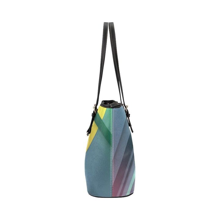 Large Leather Tote Shoulder Bag - Blue Abstract Illustration - Bags | Leather