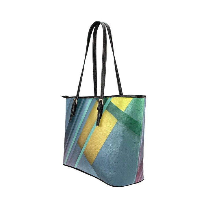 Large Leather Tote Shoulder Bag - Blue Abstract Illustration - Bags | Leather