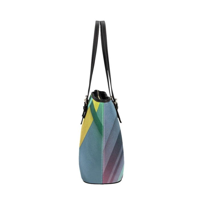 Large Leather Tote Shoulder Bag - Blue Abstract Illustration - Bags | Leather