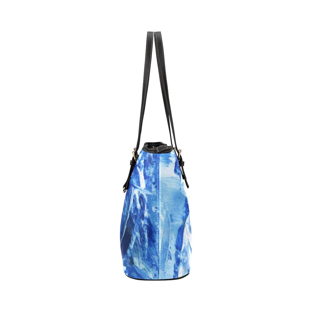 Large Leather Tote Shoulder Bag - Blue and Black Swirl Pattern Illustration