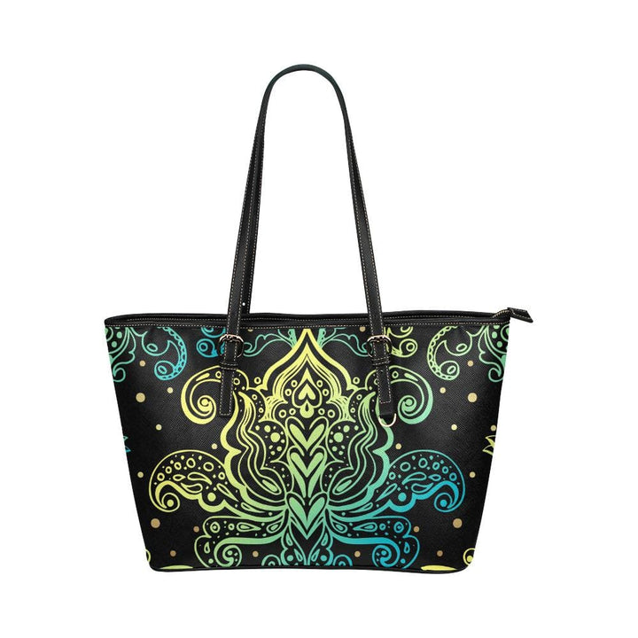 Large Leather Tote Shoulder Bag - Blue and Yellow Vintage Handbag