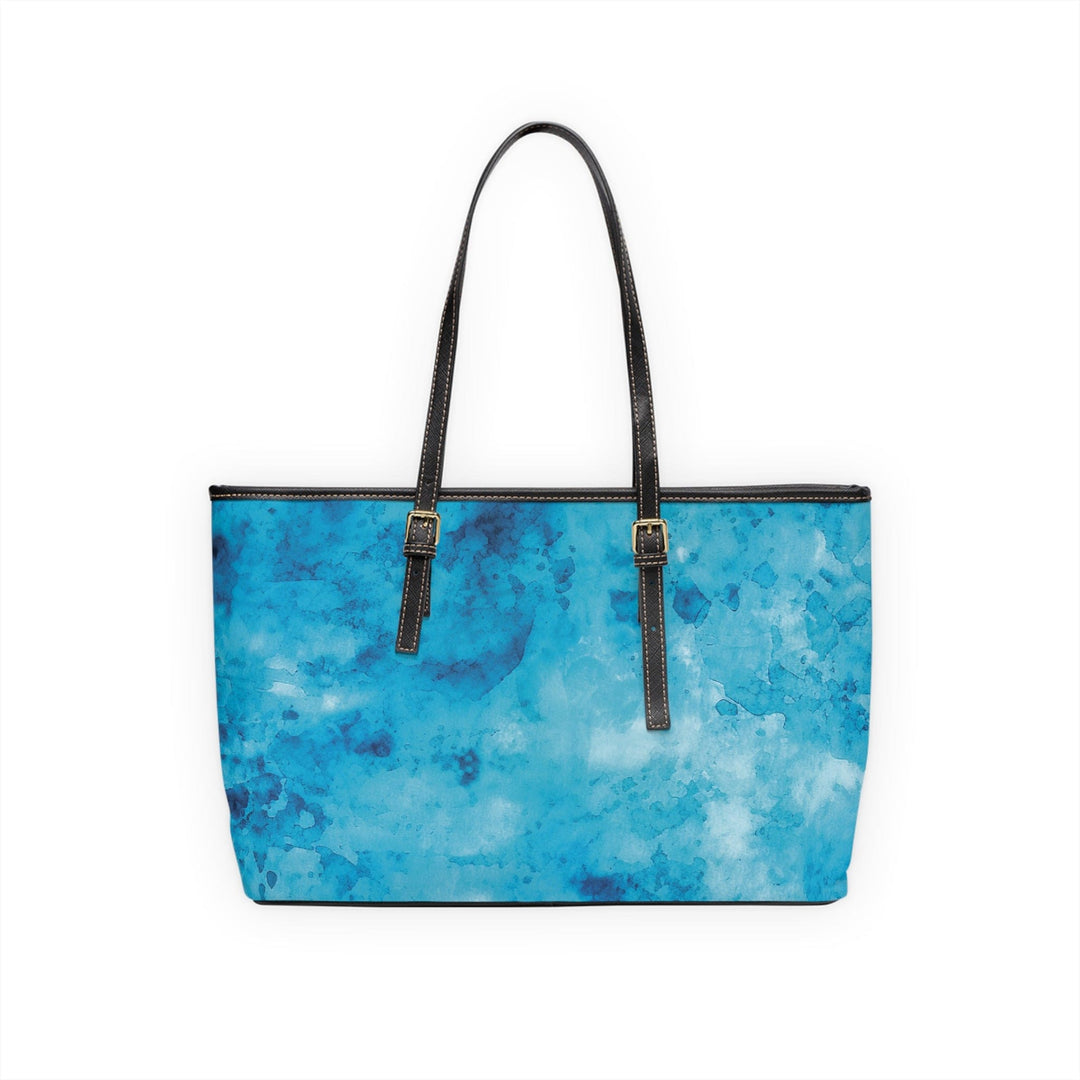 Large Leather Tote Shoulder Bag Blue Marble Print - Bags | Leather Tote Bags