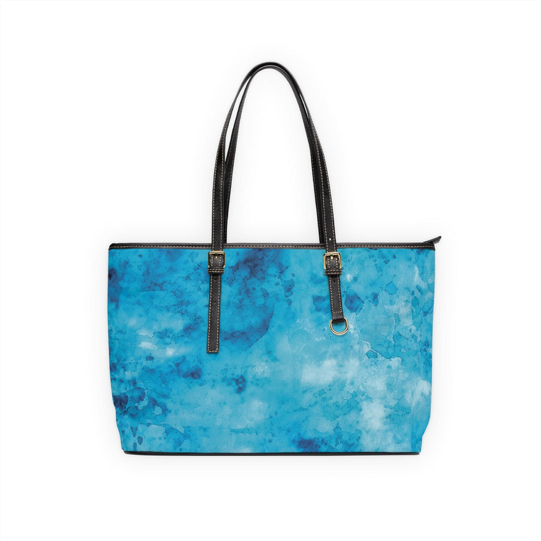 Large Leather Tote Shoulder Bag Blue Marble Print - Bags | Leather Tote Bags