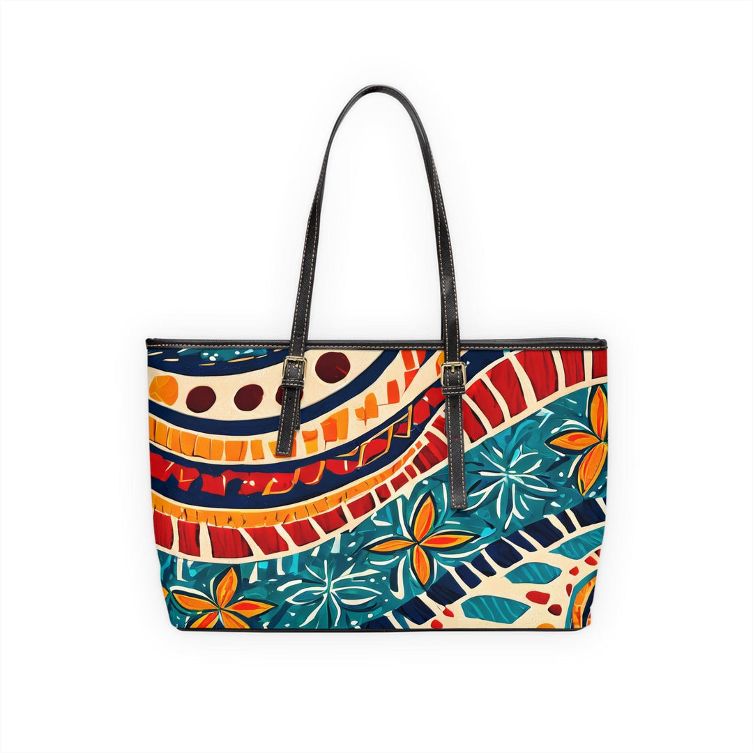 Large Leather Tote Shoulder Bag Boho Floral Print - Bags | Leather Tote Bags