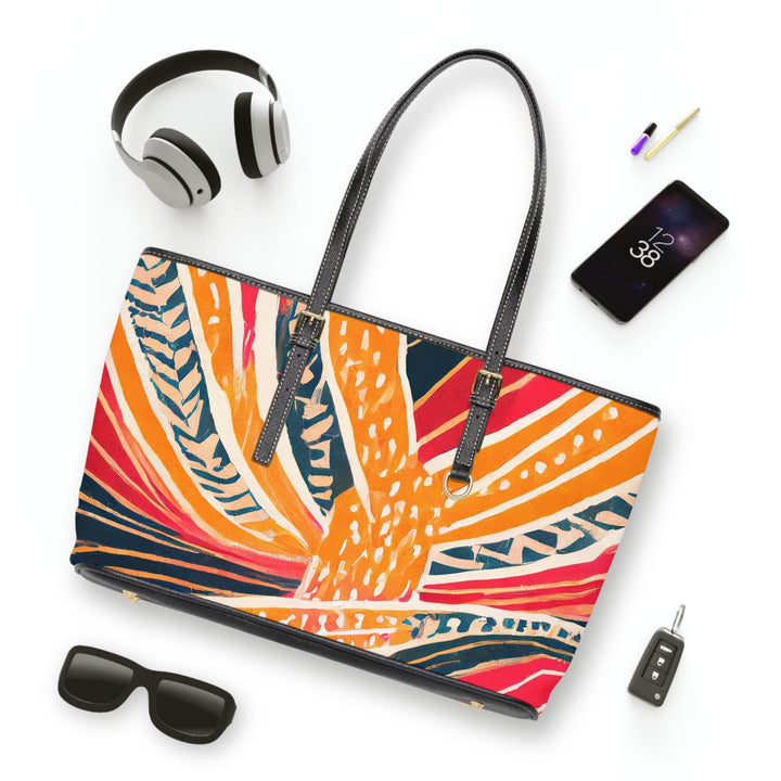 Large Leather Tote Shoulder Bag Boho Multicolor Print - Bags | Leather Tote Bags