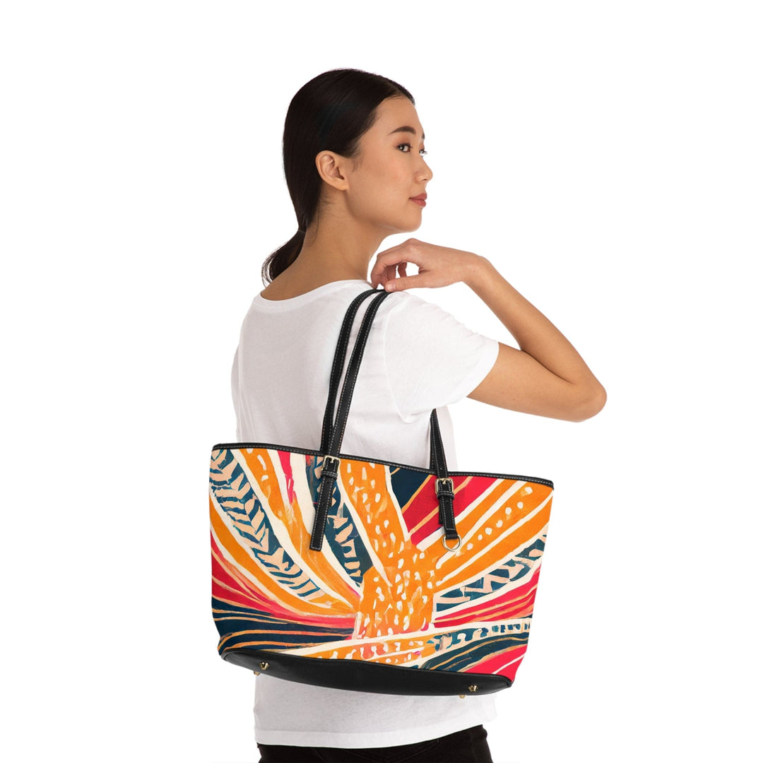 Large Leather Tote Shoulder Bag Boho Multicolor Print - Bags | Leather Tote Bags