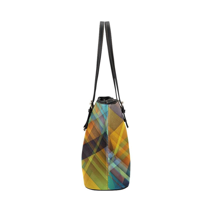 Large Leather Tote Shoulder Bag - Brown Abstract Illustration - Bags | Leather