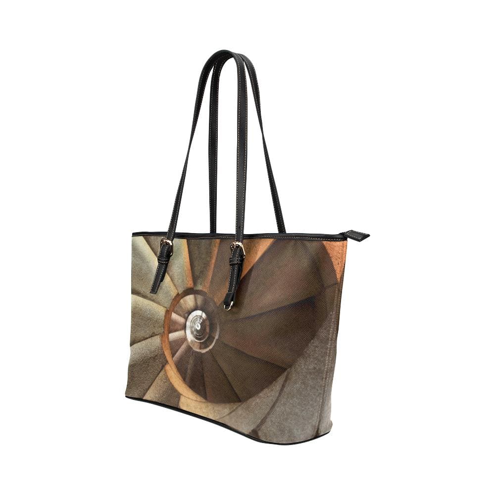 Large Leather Tote Shoulder Bag - Brown Architecture Illustration - Bags