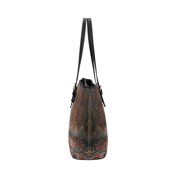 Large Leather Tote Shoulder Bag - Brown Autumn Pattern Illustration - Bags