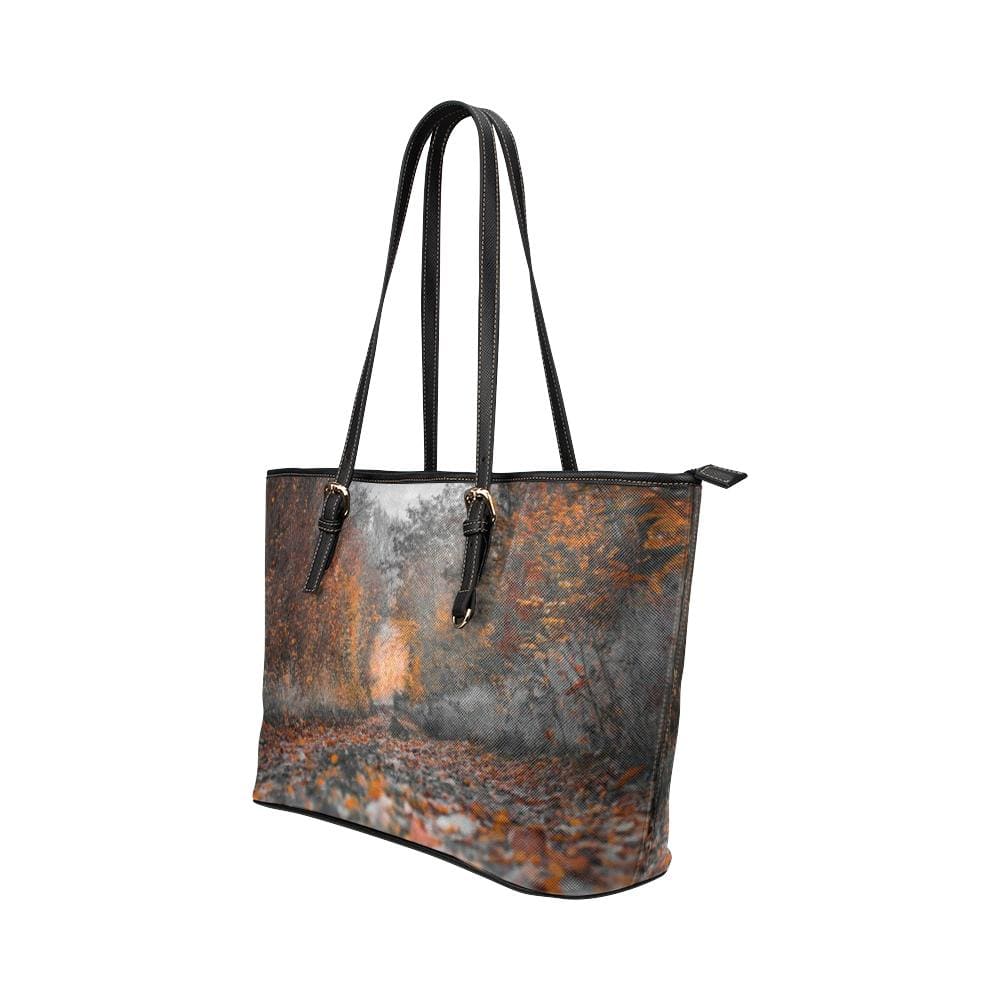 Large Leather Tote Shoulder Bag - Brown Autumn Print - Bags | Leather Tote Bags