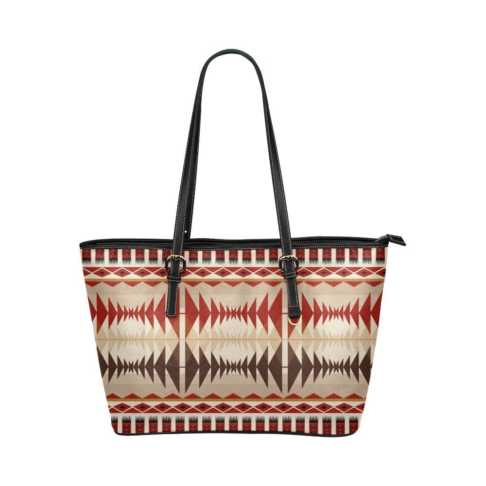 Large Leather Tote Shoulder Bag - Brown Aztec Illustration - Bags | Leather