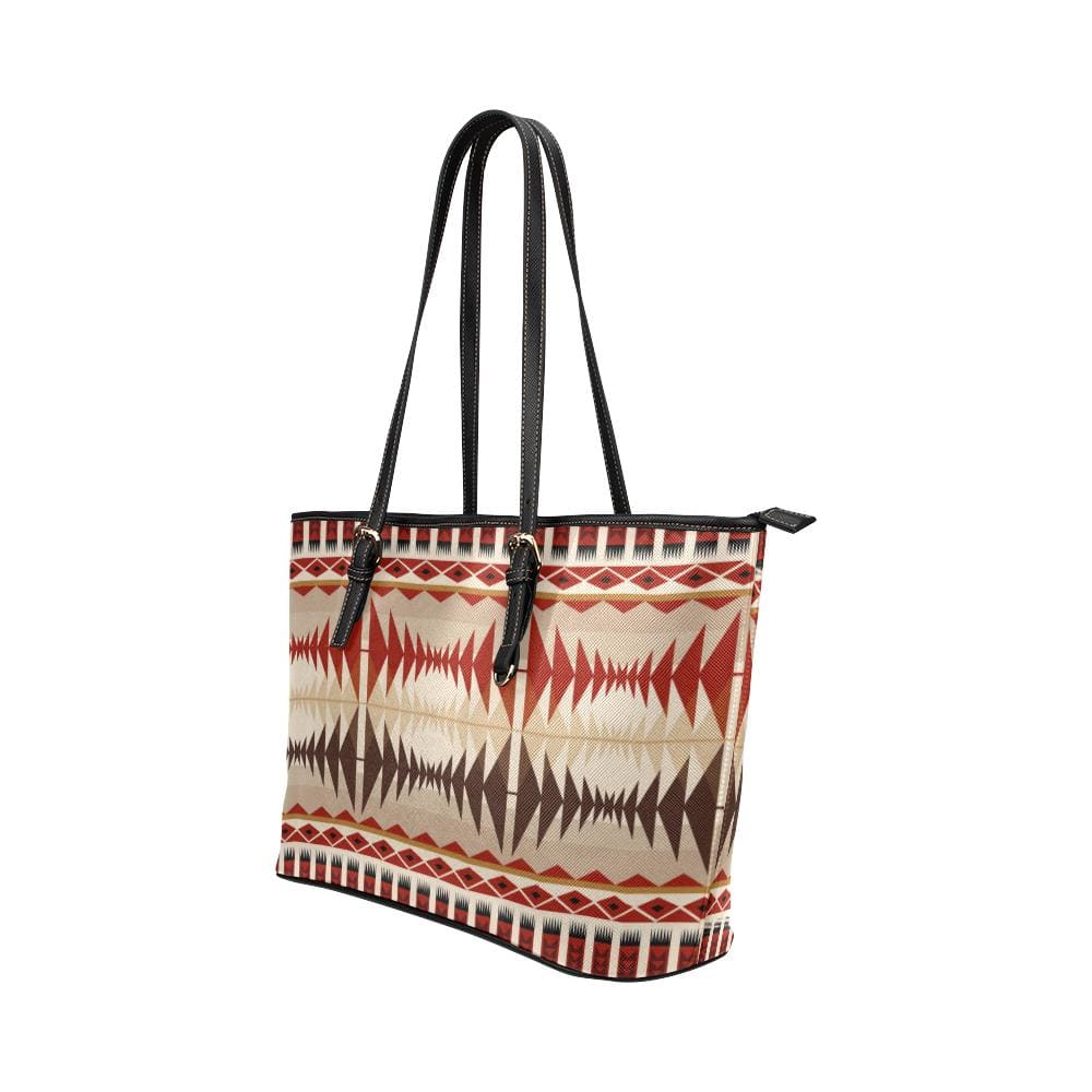 Large Leather Tote Shoulder Bag - Brown Aztec Illustration - Bags | Leather