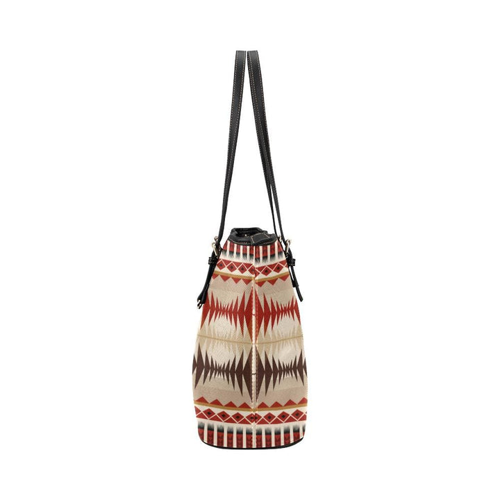 Large Leather Tote Shoulder Bag - Brown Aztec Illustration - Bags | Leather