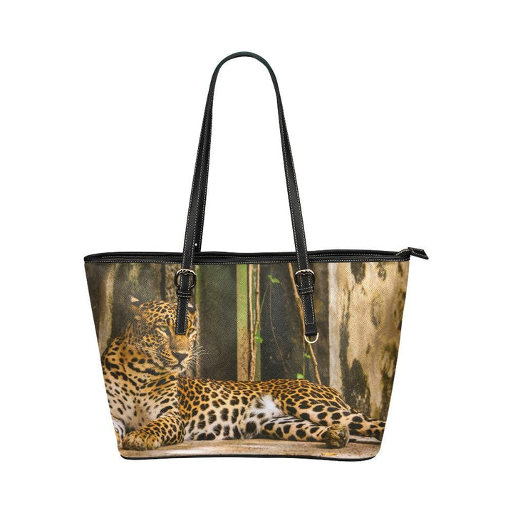 Large Leather Tote Shoulder Bag - Brown Exotic Tiger Pattern B3558250 - Bags