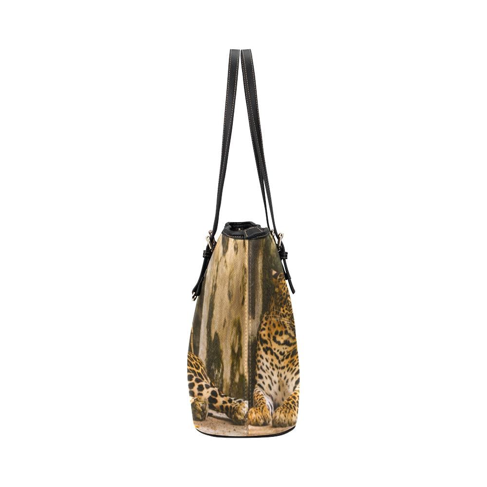 Large Leather Tote Shoulder Bag - Brown Exotic Tiger Pattern B3558250 - Bags