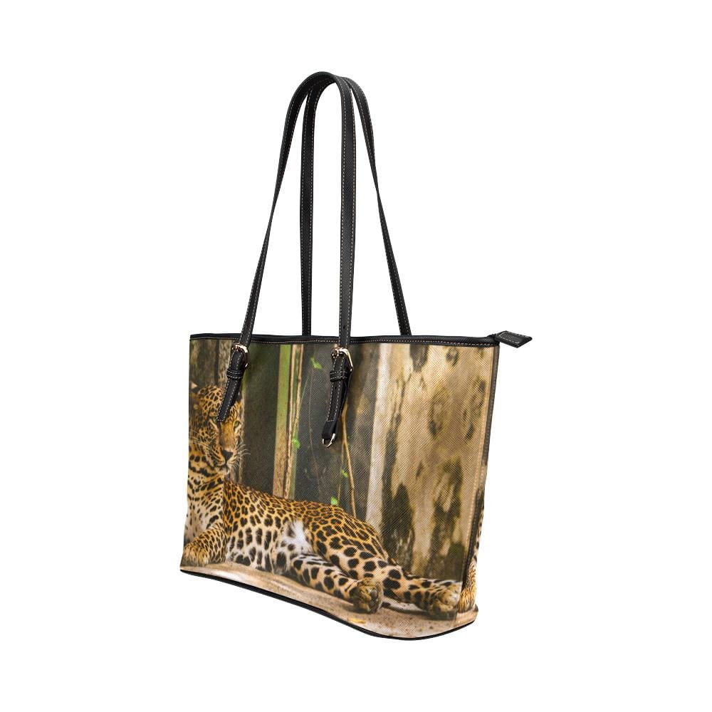 Large Leather Tote Shoulder Bag - Brown Exotic Tiger Pattern B3558250 - Bags