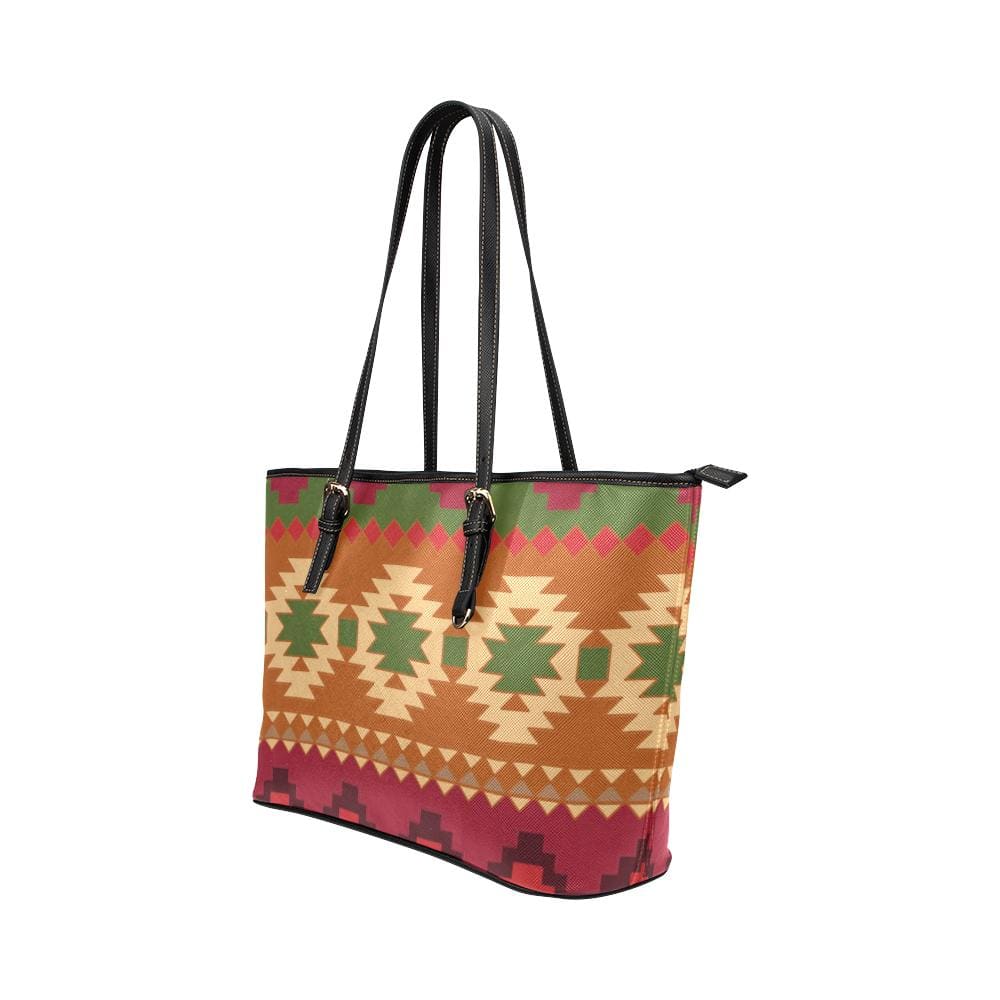 Large Leather Tote Shoulder Bag - Brown Geometric Print - Bags | Leather Tote