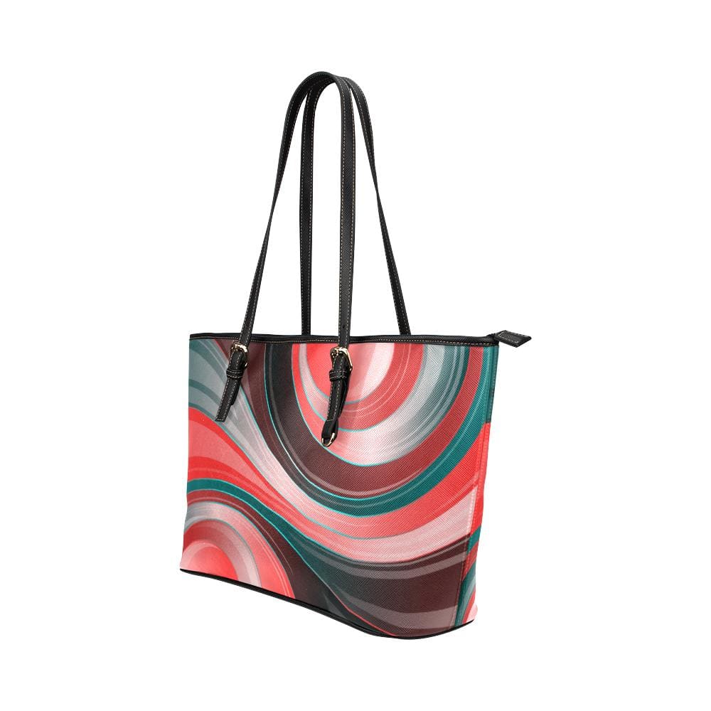 Large Leather Tote Shoulder Bag - Circular Swirl Multicolor Illustration
