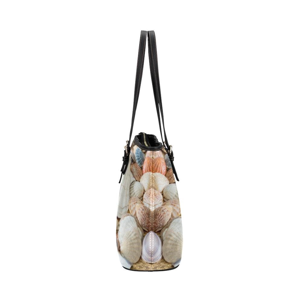 Large Leather Tote Shoulder Bag - Clam Sea Life Illustration - Bags | Leather