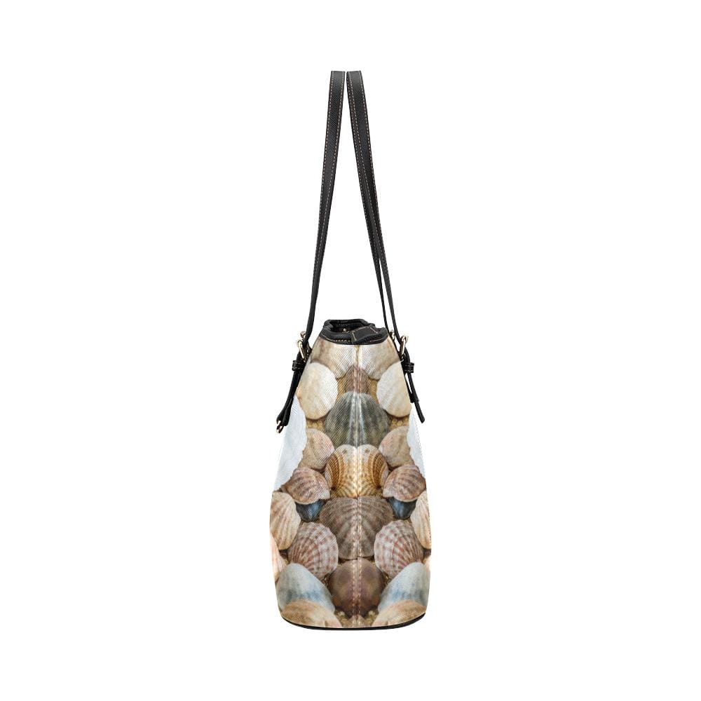 Large Leather Tote Shoulder Bag - Clam Sea Life Illustration - Bags | Leather