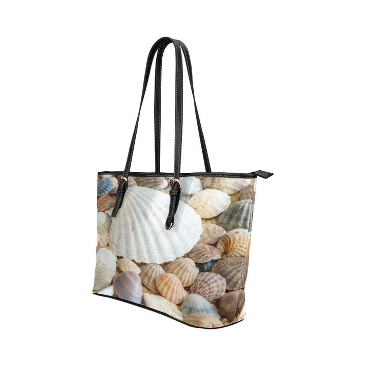 Large Leather Tote Shoulder Bag - Clam Sea Life Illustration - Bags | Leather