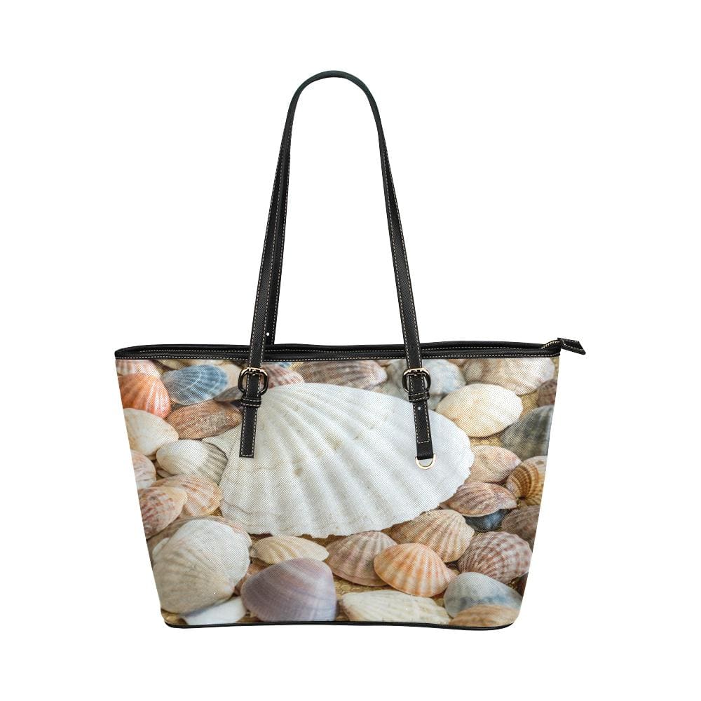 Large Leather Tote Shoulder Bag - Clam Sea Life Illustration - Bags | Leather