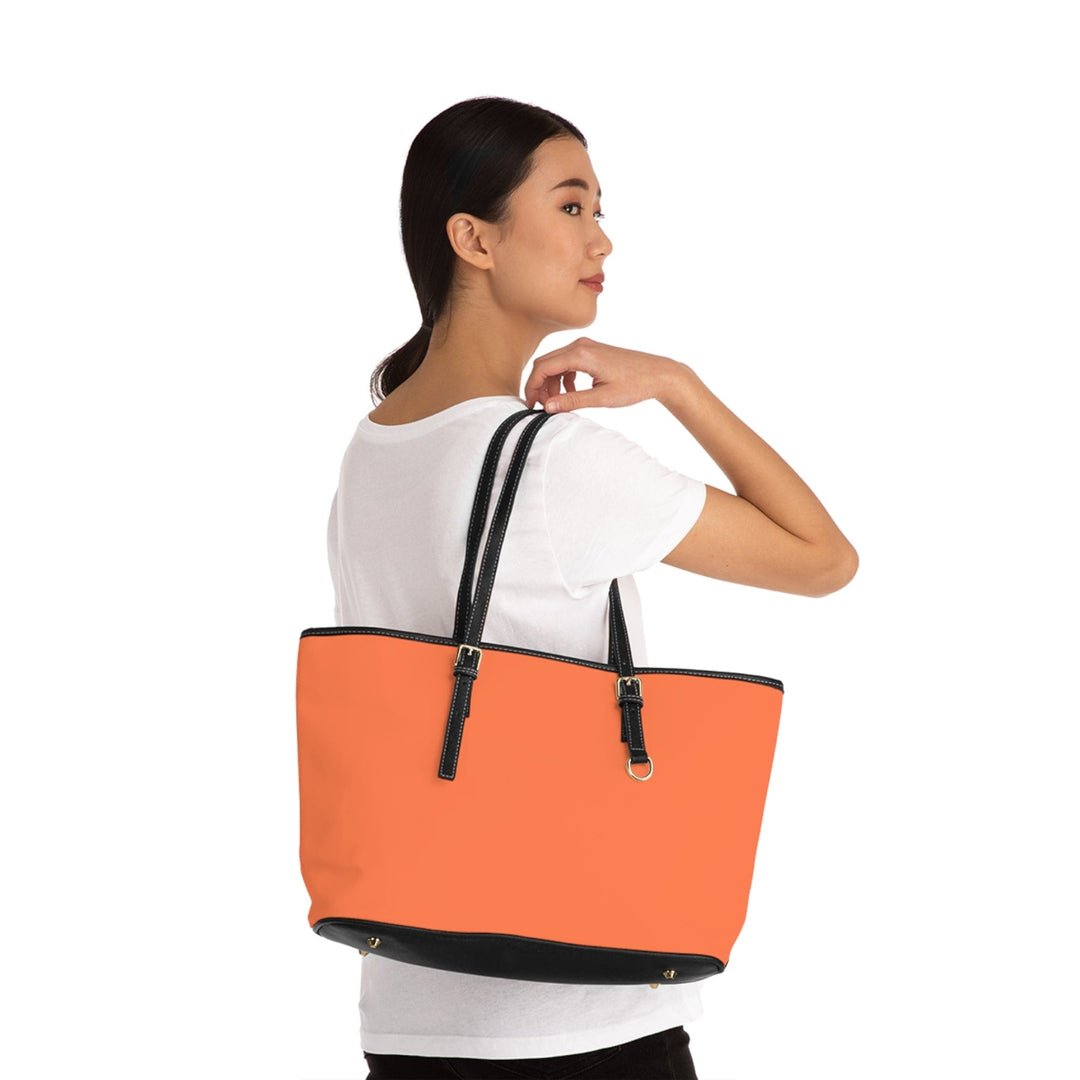 Large Leather Tote Shoulder Bag Coral Orange Red - Bags | Leather Tote Bags