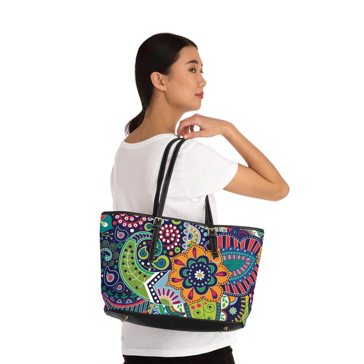 Large Leather Tote Shoulder Bag Floral Paisley 22523 - Bags | Leather Tote Bags