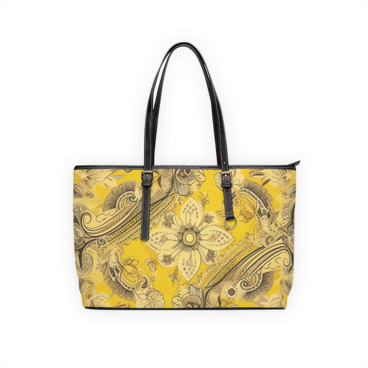 Large Leather Tote Shoulder Bag Floral Yellow Bandanna Print - Bags | Leather