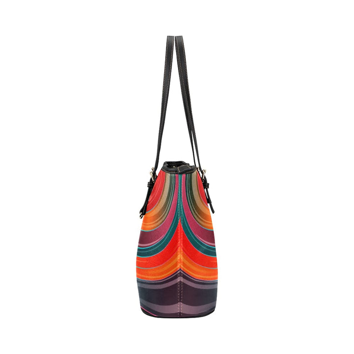 Large Leather Tote Shoulder Bag - Geometric Circular Multicolor Illustration