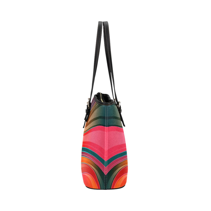 Large Leather Tote Shoulder Bag - Geometric Circular Multicolor Illustration