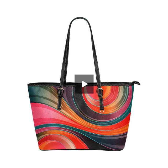 Large Leather Tote Shoulder Bag - Geometric Circular Multicolor Illustration