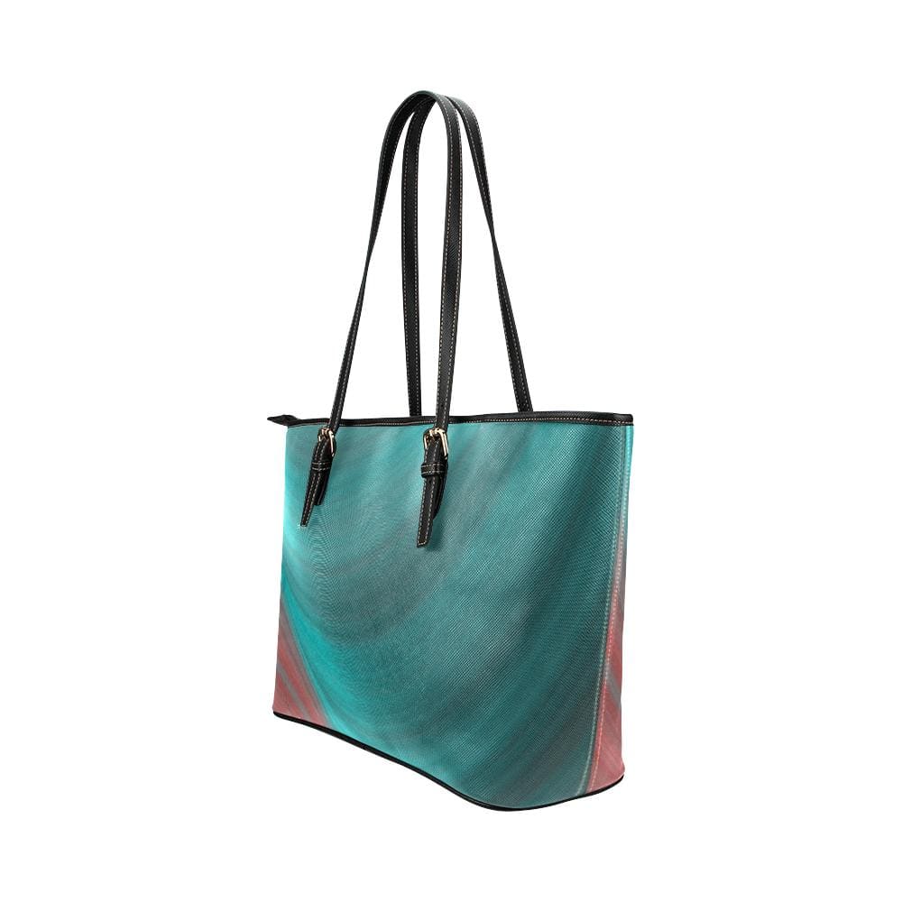 Large Leather Tote Shoulder Bag - Gradient Sea Green Handbag - Bags | Leather