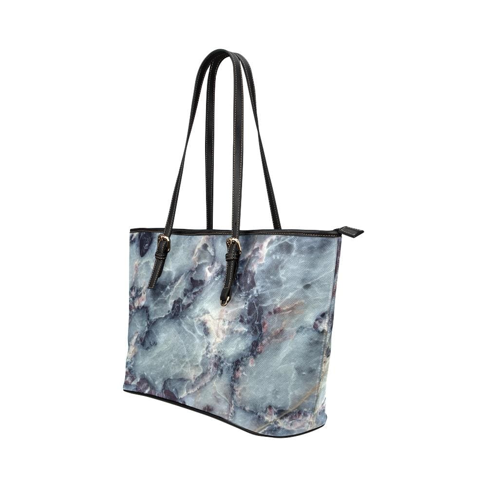 Large Leather Tote Shoulder Bag - Gray and White Marble Print - Bags | Leather