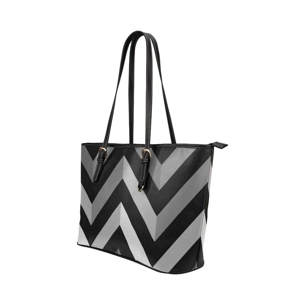 Large Leather Tote Shoulder Bag - Grey and Black Herringbone Handbag - Bags