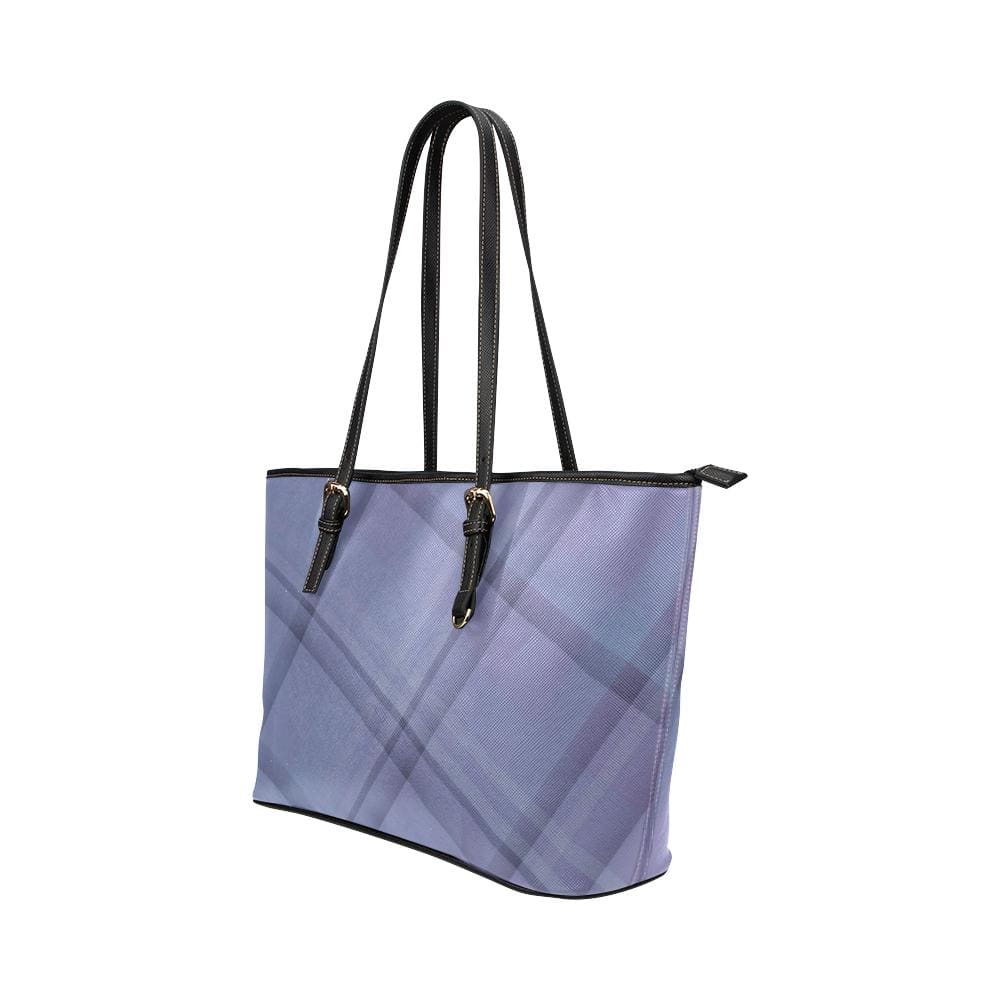 Large Leather Tote Shoulder Bag - Lavender Grid Illustration - Bags | Leather