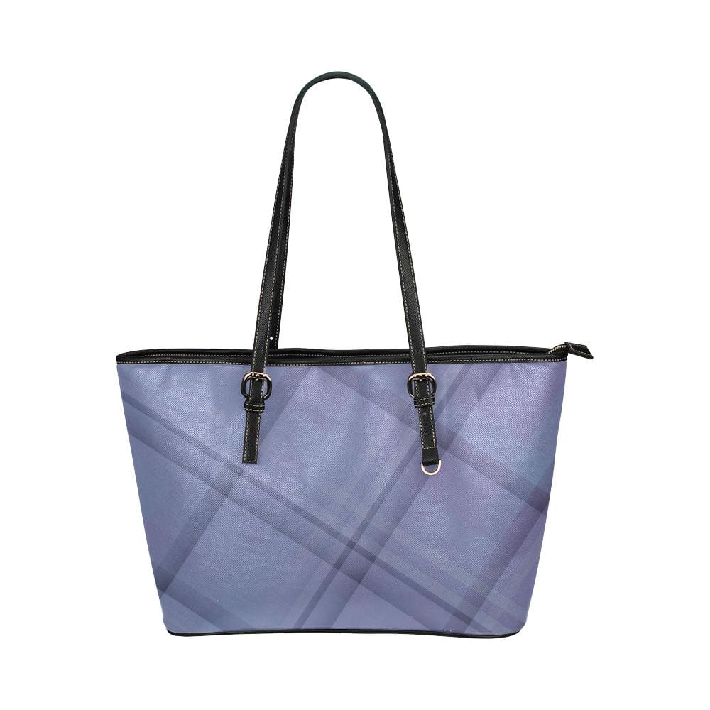 Large Leather Tote Shoulder Bag - Lavender Grid Illustration - Bags | Leather